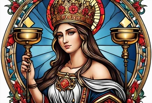 holy saint barbara with canons behind her and a chalice tattoo idea