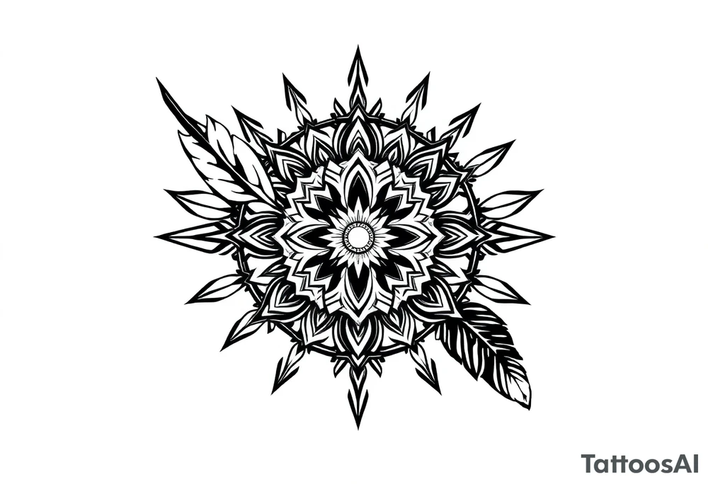 spiritual feather indian mandala shaman tattoo idea