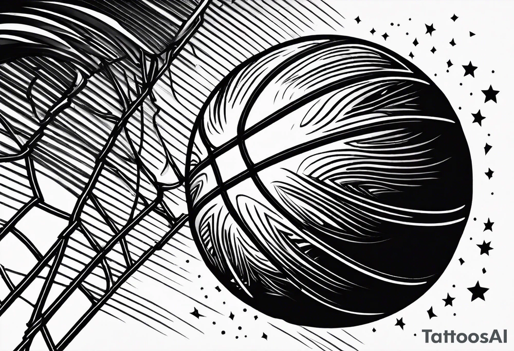 Basketball as a shooting star in a black hole that’s a basketball hoop tattoo idea