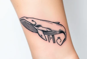 Blue whale flying above new york city tattoo idea
