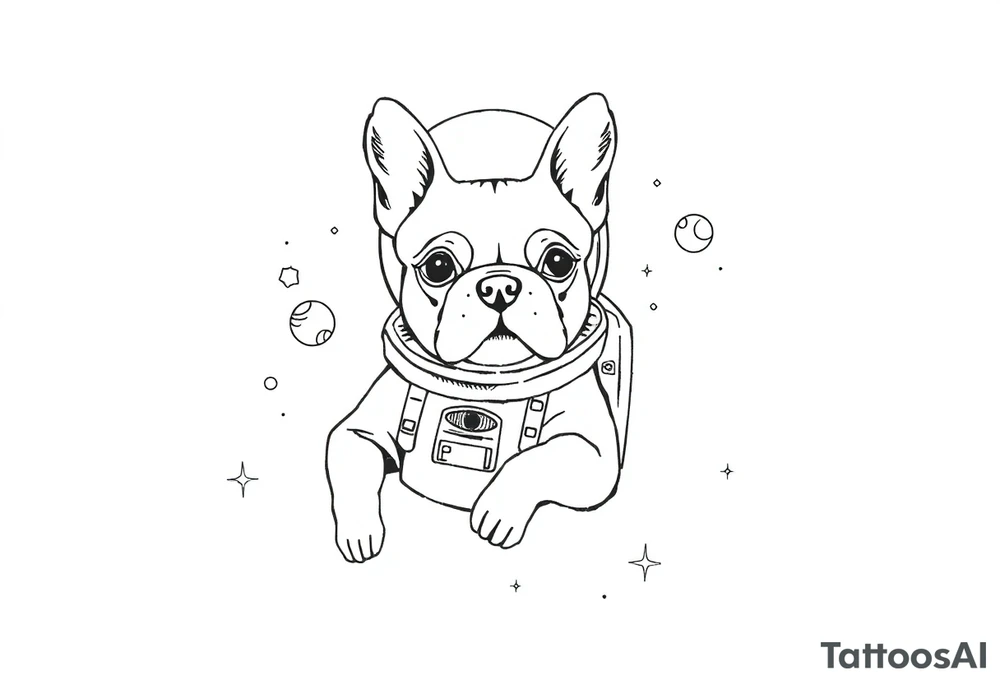 a space themed tattoo of my french bulldog mars. include elements in space like planets and stars. mars should be depicted as a astronaut tattoo idea