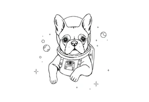 a space themed tattoo of my french bulldog mars. include elements in space like planets and stars. mars should be depicted as a astronaut tattoo idea