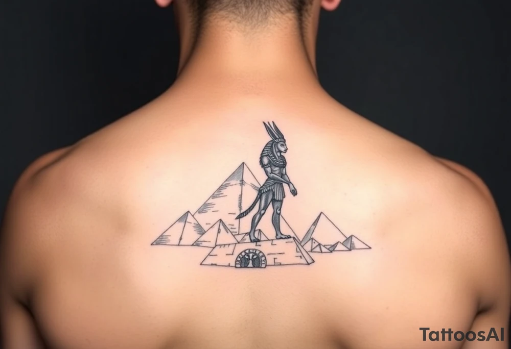 anubis and Isis standing over the pyramids tattoo idea