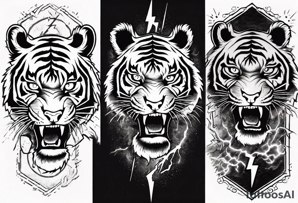 A tiger surrounded by lightning for a forearm sleeve. Also leaving room for a symbol to be below the tiger tattoo idea