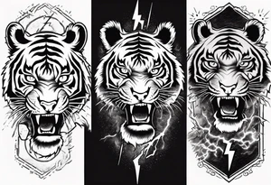 A tiger surrounded by lightning for a forearm sleeve. Also leaving room for a symbol to be below the tiger tattoo idea