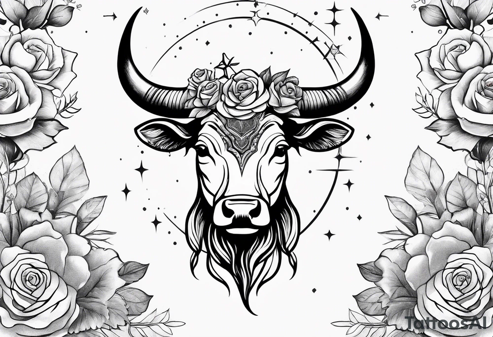 Taurus constellation with stars and roses fine lines tattoo idea Taurus constellation with stars and roses fine lines tattoo idea