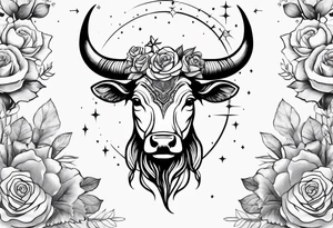 Taurus constellation with stars and roses fine lines tattoo idea
