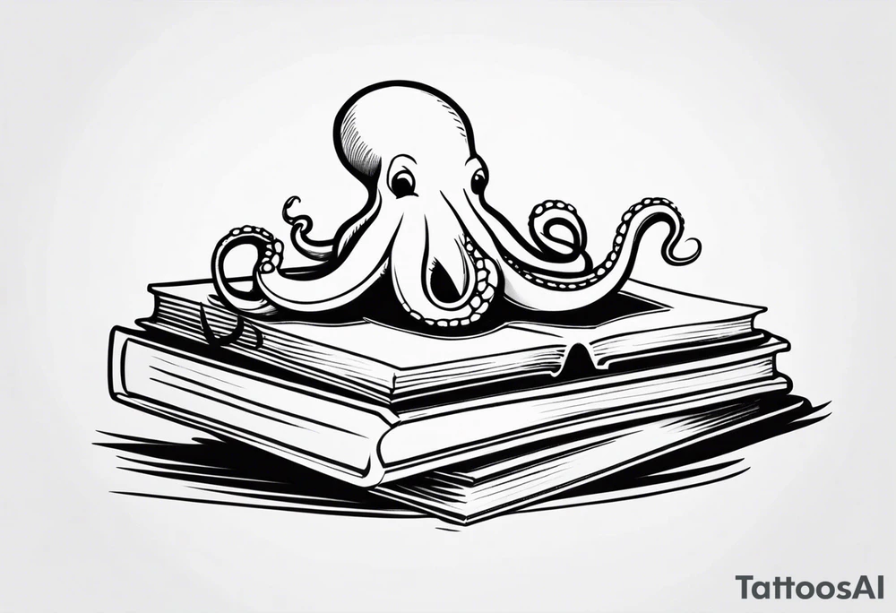 octopus reading books on top of a stack of books tattoo idea