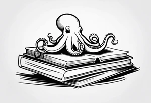 octopus reading books on top of a stack of books tattoo idea