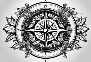 A cool compass with a narrow olive branch crown around it tattoo idea