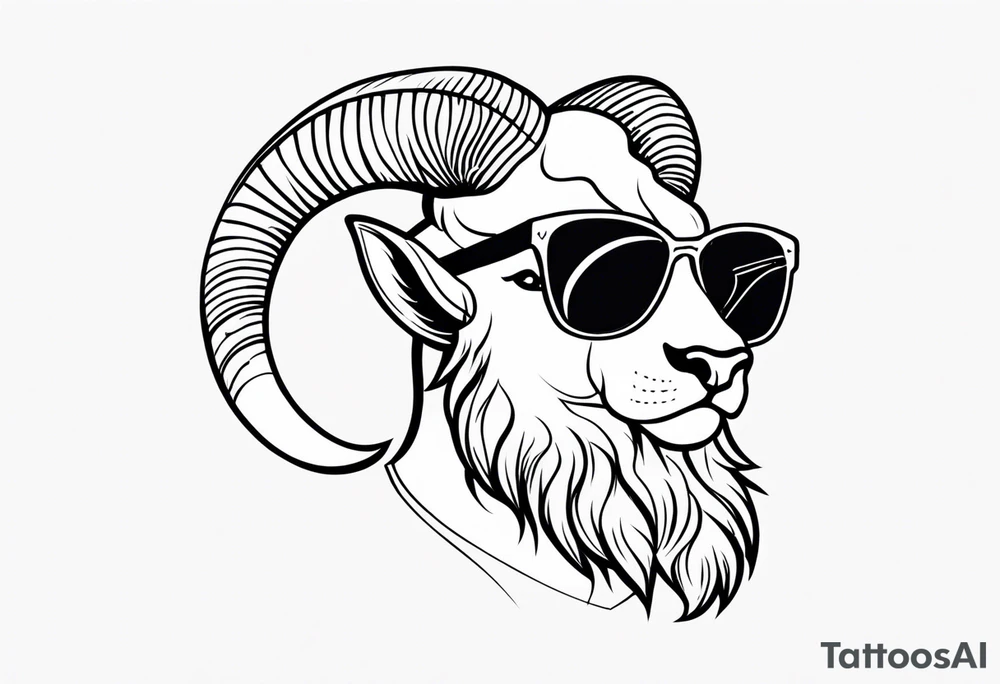 capricorn with beard and sunglasses tattoo idea