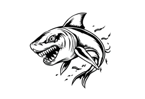 Masculine strong shark flowing tattoo idea