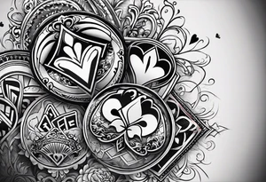 8 aces, overlapping in a row, first two faded/broken aces of hearts, the latter ones getting stronger/more new or better tattoo idea