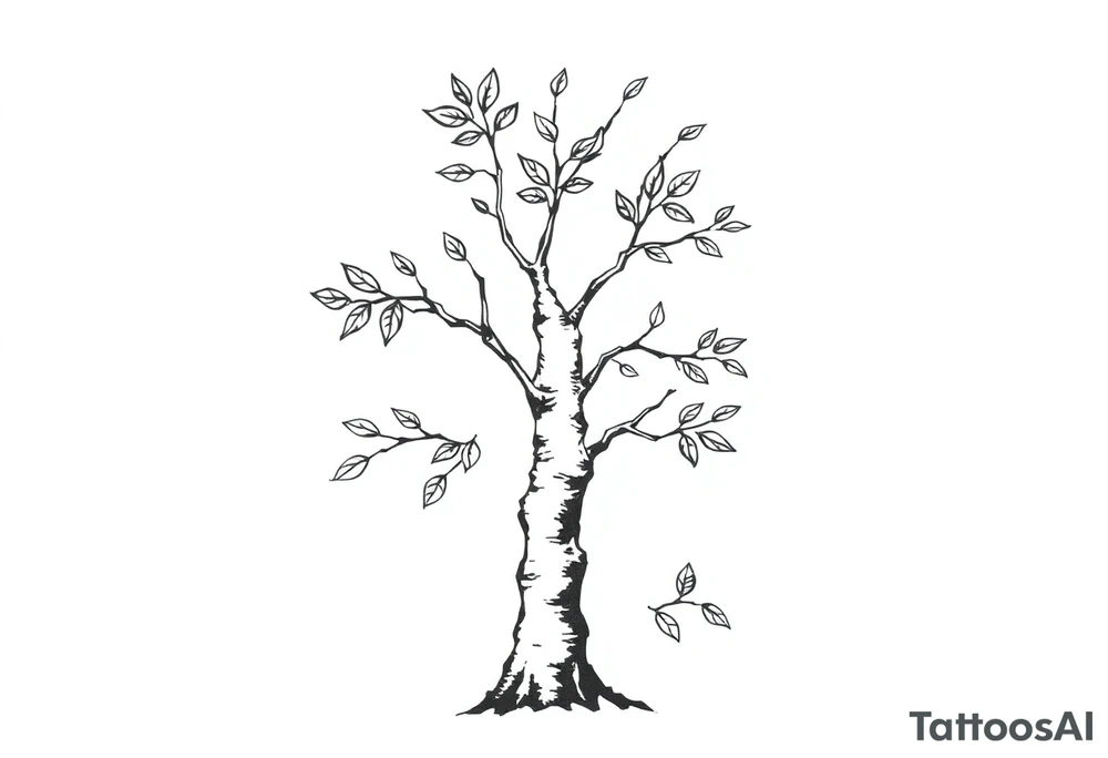 birch tree with leaves tattoo idea