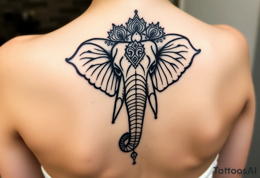 elephant head mandala upturned trunk henna tattoo idea