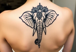 elephant head mandala upturned trunk henna tattoo idea