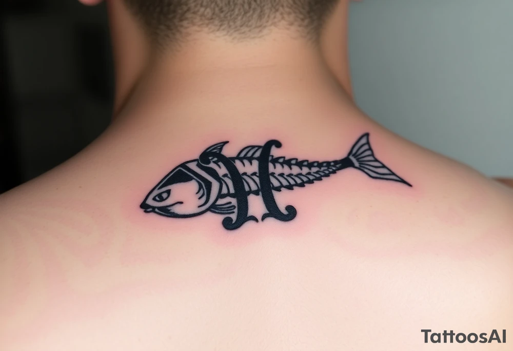 Using the letter P in “Pisces” to create the zodiac design Pisces tattoo idea