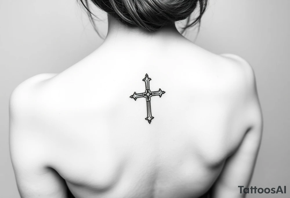 Small feminine cross on female wrist tattoo idea