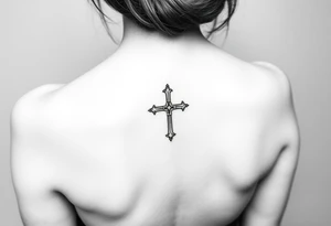 Small feminine cross on female wrist tattoo idea