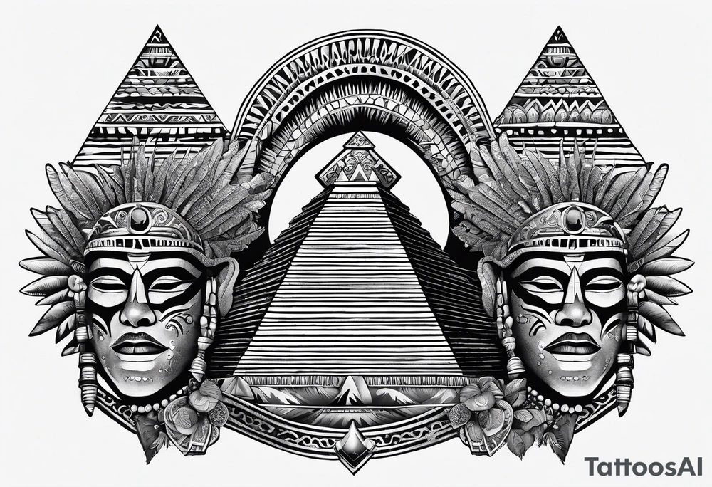 toroids, pyramids, Aztec teaky mask, native american tattoo idea