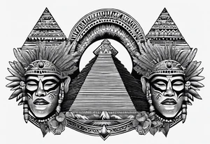 toroids, pyramids, Aztec teaky mask, native american tattoo idea