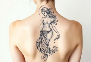 A hyper-realistic depiction of a divine figure like Aphrodite or a moon goddess. tattoo idea