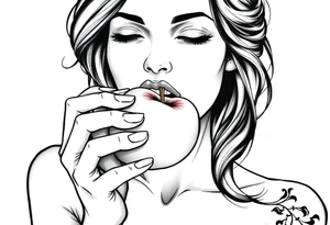 Beautiful  seductive woman eating an apple tattoo idea