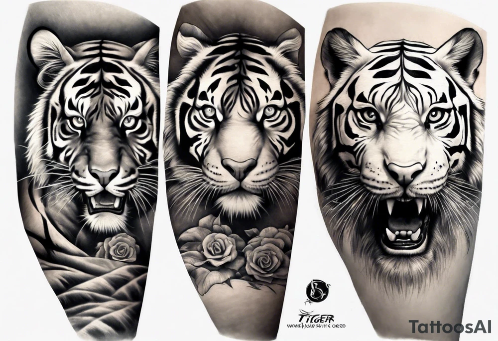 half tiger half human arm sleeve realistic tattoo idea