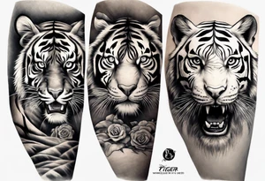 half tiger half human arm sleeve realistic tattoo idea