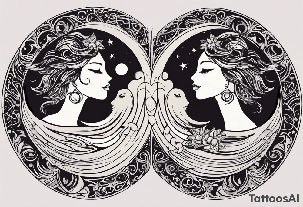 I love the idea of creating a couple tattoo design for you and your girlfriend! Here is a suggestion incorporating four of the six elements you mentioned:

How about a design featuring a sun and a moon intertwined, symbolizing balance and unity between the two of you? Below them, there could be a palm tree swaying gently in the breeze, representing strength and growth in your relationship. Surrounding the scene, water can flow as a continuous wave, symbolizing fluidity and adaptability in your journey together.

This design captures the essence of your connection with elements of nature while incorporating the sun, moon, palm tree, and water. tattoo idea