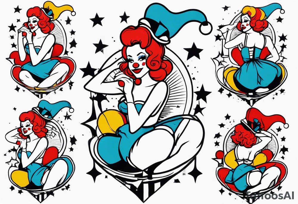 female pin up clown full body tattoo idea