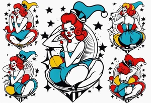 female pin up clown full body tattoo idea