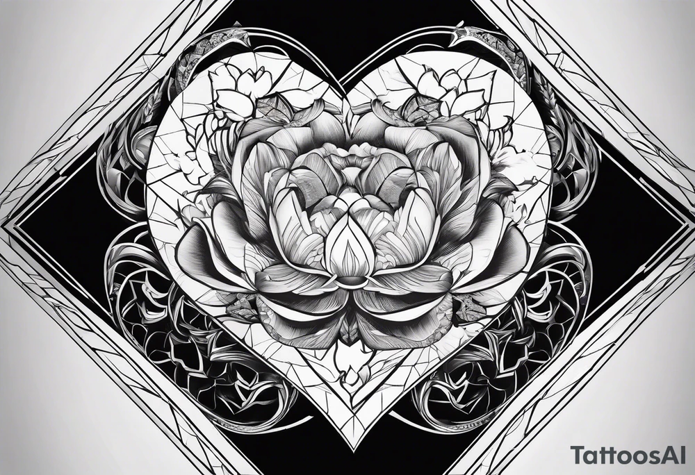 godlike heart black hexagon and black background tattoo idea