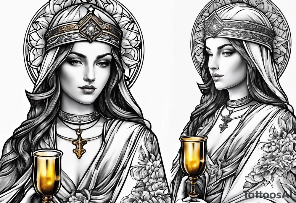 Female saint  holding a chalice tattoo idea
