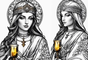 Female saint  holding a chalice tattoo idea
