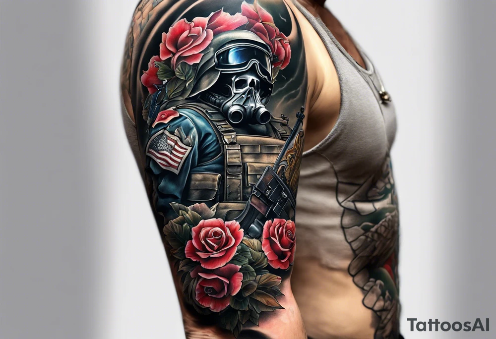 Marine Corps and American arm sleeve with memorial tattoo idea