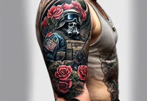 Marine Corps and American arm sleeve with memorial tattoo idea