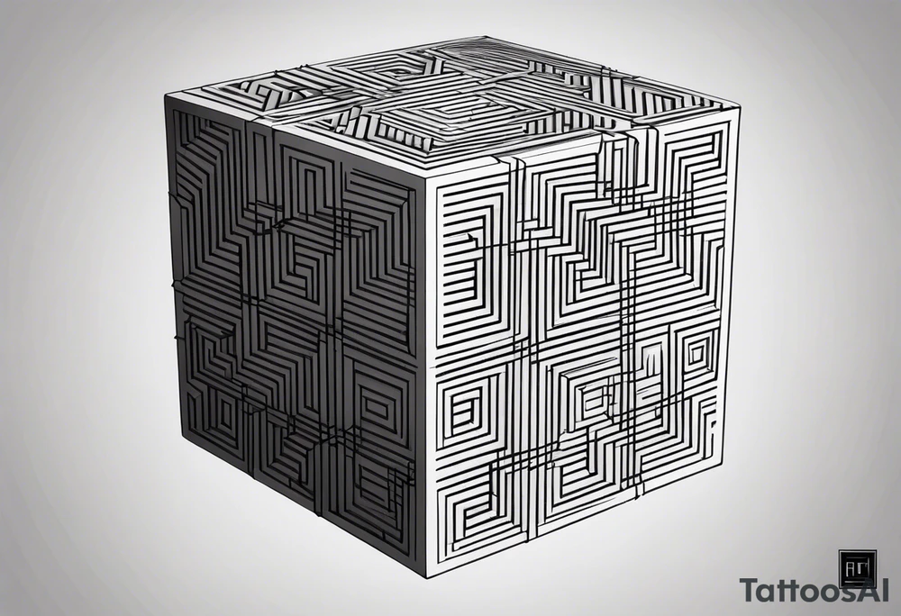 A three-dimensional cube with an emphasis on lines, creating a depth effect. tattoo idea