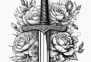 bloody sword with flowers tattoo idea