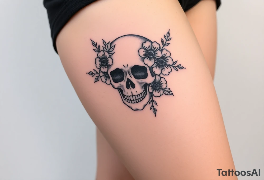Pretty Nurse skull with peonies and honey combs tattoo idea