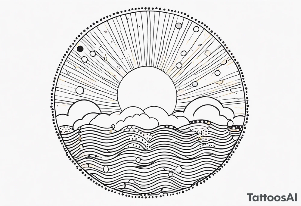 scandi looking sunshine made of dots tattoo idea