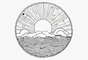 scandi looking sunshine made of dots tattoo idea