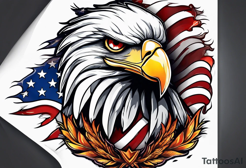 Blood covered Eagle and burning USA  flag tattoo idea