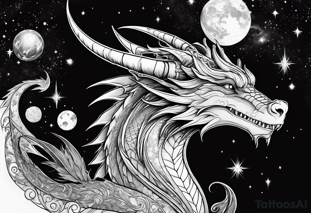 Wizard dragon in space planets tattoo idea