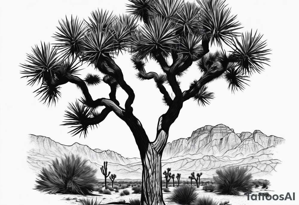 Single Joshua tree and bushes tattoo idea