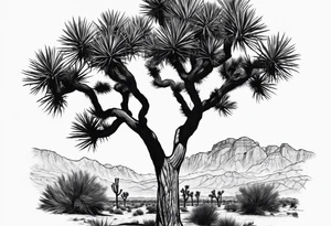 Single Joshua tree and bushes tattoo idea