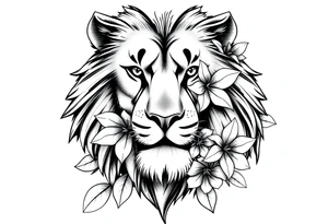 Lion with jasmine flowers around it tattoo idea