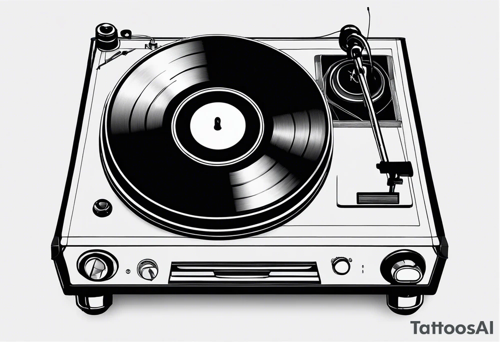 Recordplayer minimalistic fineline drawed in 2D tattoo idea