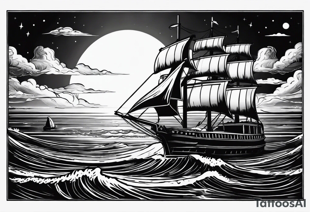 synthwave sun, fender stratocaster, ancient ship tattoo idea
