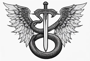 Snake wrapped around a sword with wings on the side tattoo idea